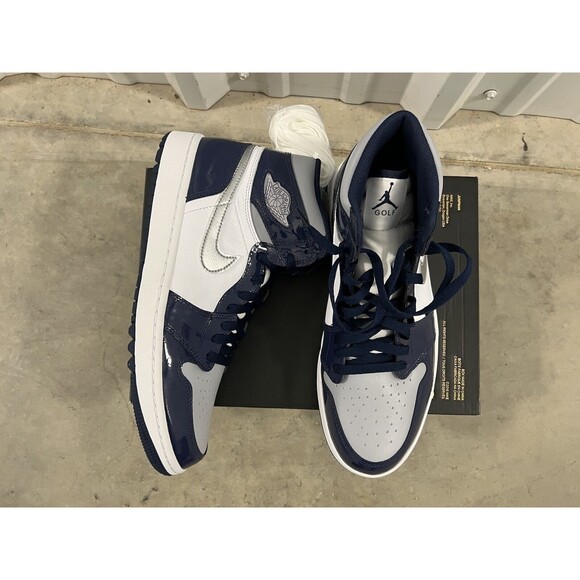 New Nike Jordan 1 Retro High Golf Shoes Patent Midnight Navy DQ0660-100 Sz 9